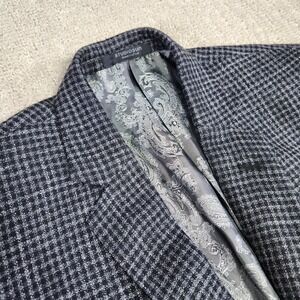 StudioSuits‎ Blazer Men 38 Black Gray Check Plaid Noble Silk Linen Wool Blend